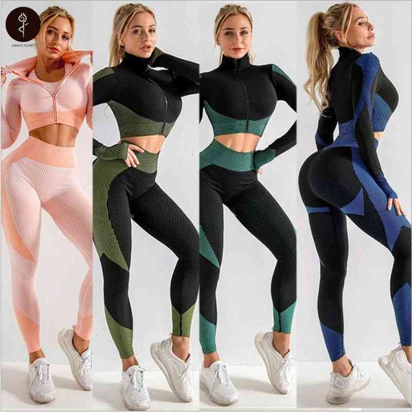 

push up fitness sport suit seamless women yoga set long sleeve clothing 2/3 pcs female gym suits wear running clothes, White;red