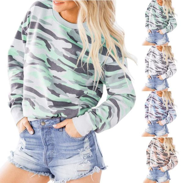 

fashion camouflage print blouse shirt loose o-neck casual autumn winter ladies female women long sleeve blusas pullover women's blouse, White