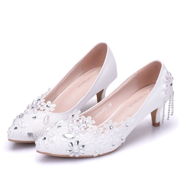 

dress shoes high-heeled queen shoes, women's rhinestones for women, tall with white lace, tassels, three inches, wedding shoes pearls h, Black