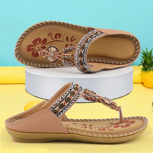 

slippers summer women's sandals flower print slide light soft beach shoes bohemian sandals thick bottom non-slip flip flops women, Black