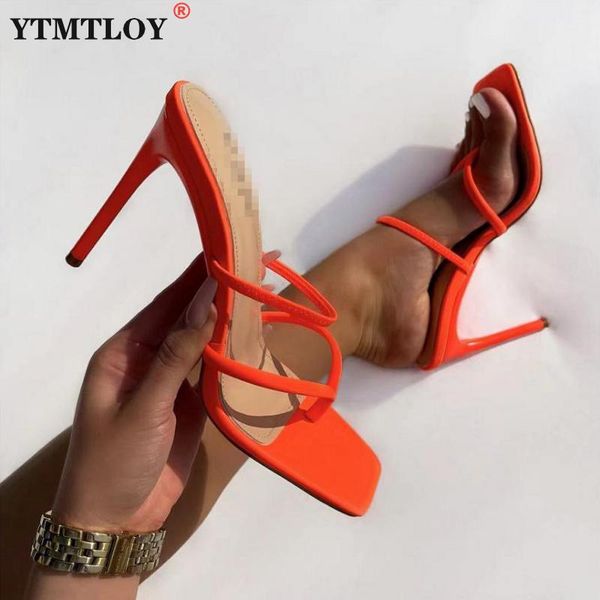 

summer pumps slippers plus size 35-43 sandals shoes women thin high heels square toe zapatillas mujer casa, Black