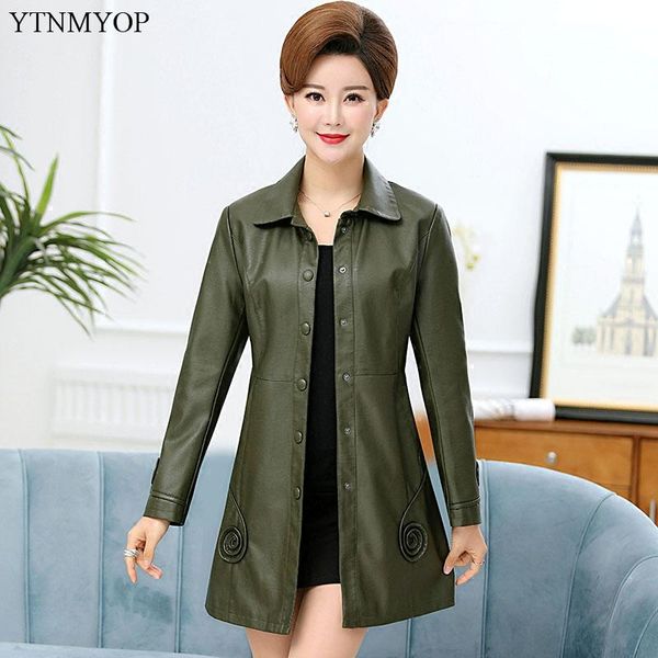 

women's leather & faux ytnmyop autumn outerwear women jackets plus sizes 5xl army green pockets trench ladies slim fashion coats, Black