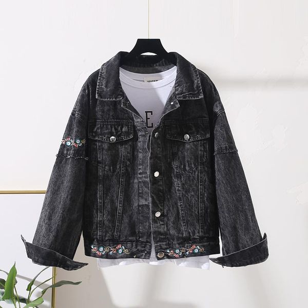 

women's jackets korean lace up frayed embroidery short denim jacket women basic coat spring loose jeans female harajuku black outerwear, Black;brown