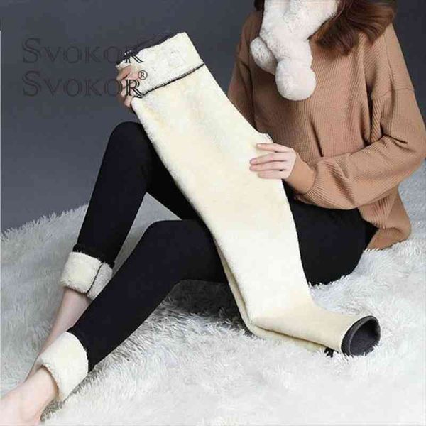 

winter warm leggings plus velvet thickened high-waisted leggings lamb cashmere stretch leggins skinny trousers, Black;white