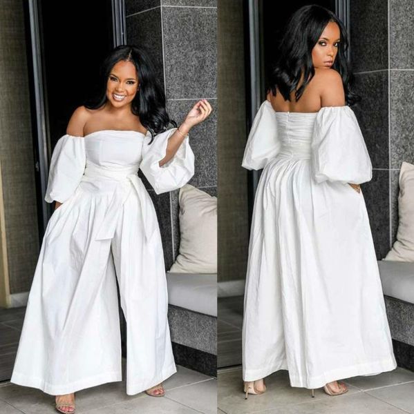 

women's jumpsuits & rompers off shoulder white for women 2021 plus size long sleeve elegant cotton ladies wide leg pants jumpsuit overa, Black;white