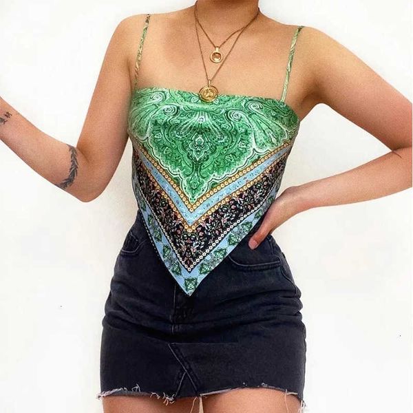 

women's tanks & camis green print strap women tube summer cropped boho beach apls jlwb, White