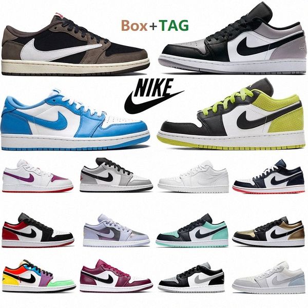 

[with box] low 1 1s men basketball shoes varsity red paris shadow unc tropical brown outdoor sports sneakers mens trainers p9ga#