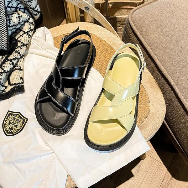 

sandals women 2021 summer style cross strap platform outer wear black buckle beach