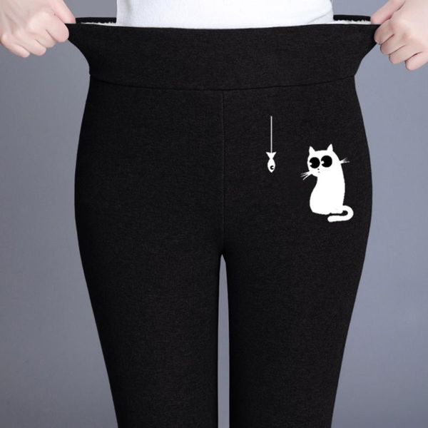 

women's leggings winter women plus size warm velvet high waist solid pants, Black