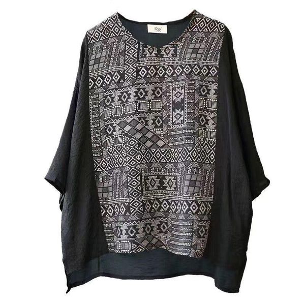 

men's trench coats cotton large 2021 and spring linen printed shirt t-shirt women's casual top, Tan;black