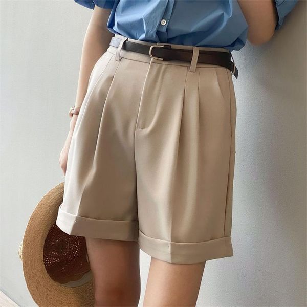 

women's shorts alien kitty high waist femme fashion wide leg chic elegant 2021 summer ol solid slim loose women all match short pants, White;black