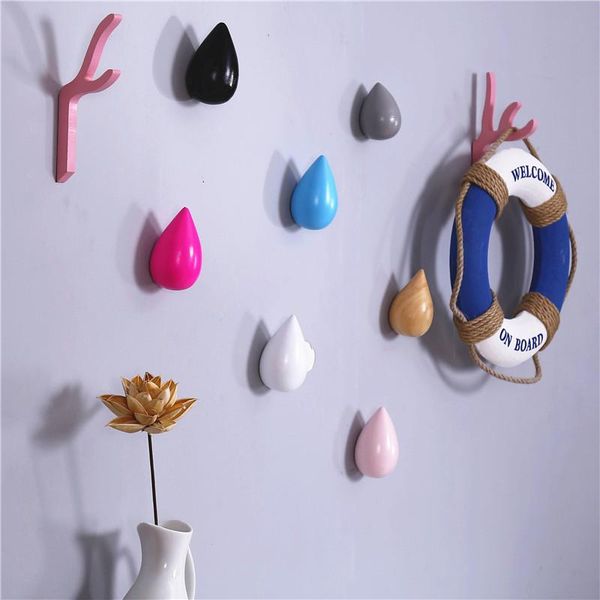 

hooks & rails 1pc water drop shaped hook wood wall hanger door back key holder handbag hat clothes wooden decorative