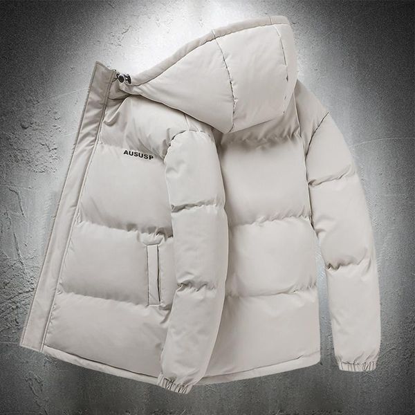 

men's down & parkas parka hombre autumn winter men cotton padded jacket outwear thicken warm puffer solid color white coat 2021, Black