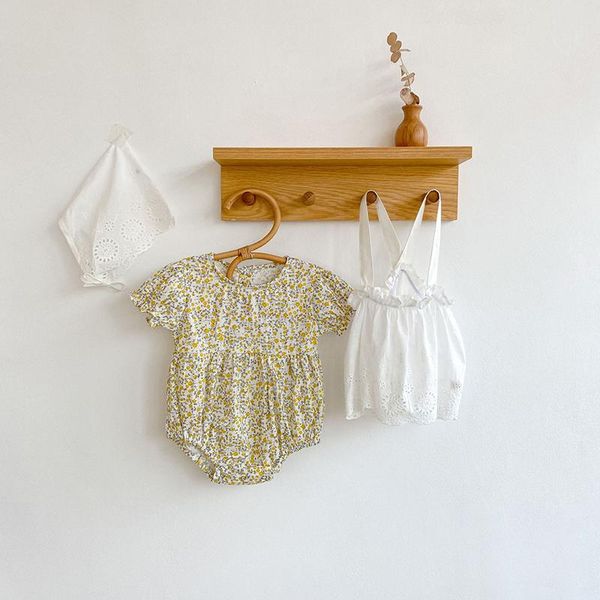 

clothing sets milancel 2021 summer girls set floral short sleeve romper and sling dress 3pcs suit, White