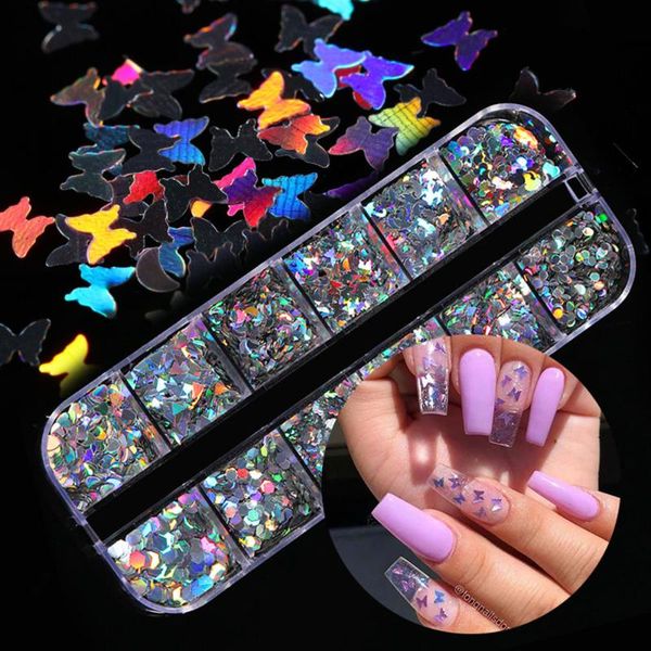 

nail art decorations holographic star round love sequins glitter sparkling 3d laser butterfly diy polish, Silver;gold