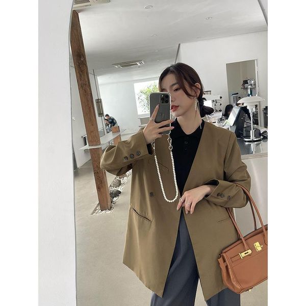

women's suits & blazers design sense v-neck small suit 2021 autumn korean version loose leisure temperament long sleeve coat kwt860051, White;black