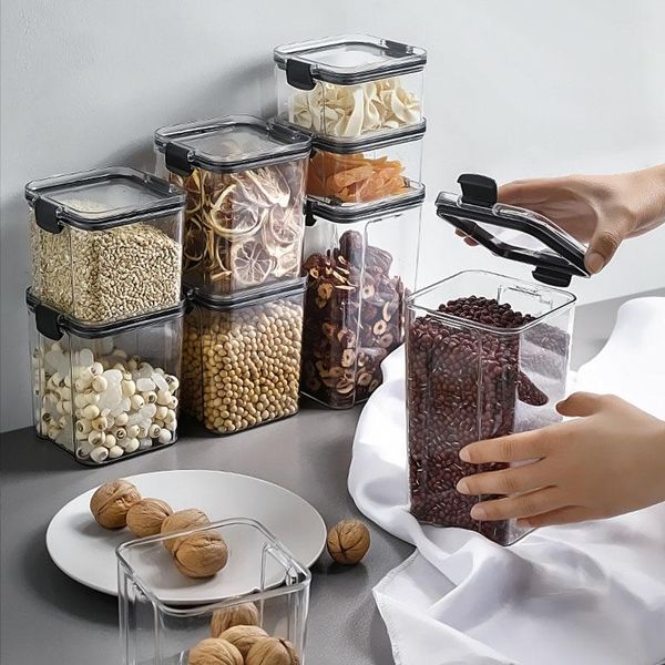 

storage bottles & jars transparent square food box household sealed container plastic kitchen organizer