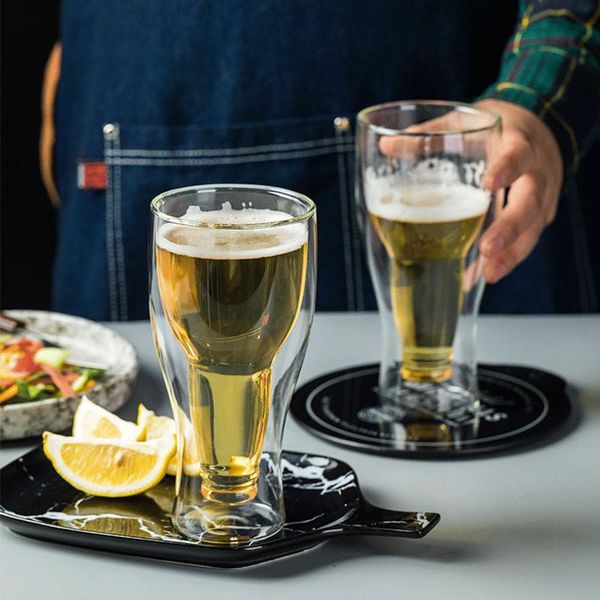 

wine glasses creative double wall high borosilicate glass beer mug handmade simple transparent milk juice beverage coffee cup drinkware