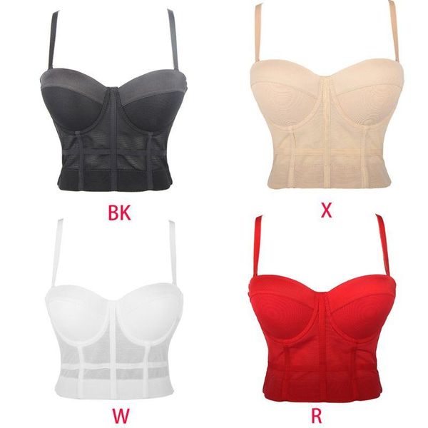 

women's tanks & camis women sheer mesh bustier crop push up padded solid color bralette club party wedding corset bra detachable st, White