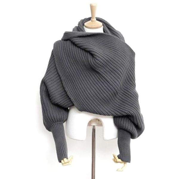 

scarves supsindy european style winter women long scarf with sleeves wool knitted for thick warm casual shawl high quality, Blue;gray