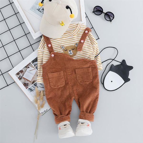 

spring toddler infant clothing sets baby boys girls clothes cartoon t shirt bib pants children kids casual, White