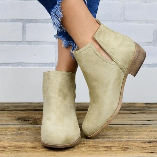 

boots 2021 round head solid color overshoot thick heel low short suede women's, Black