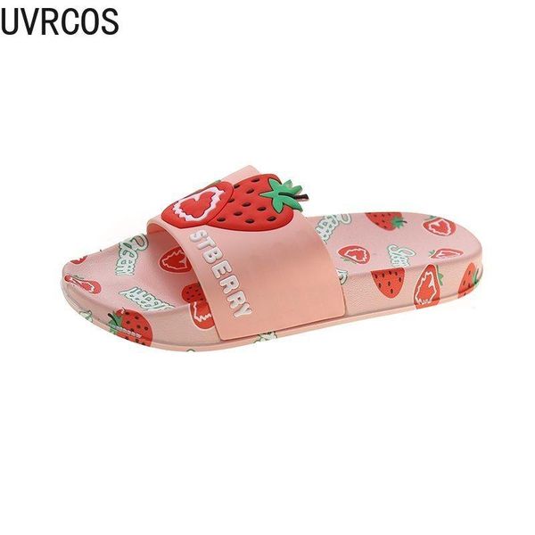 

summer women's slippers vamp fruit pattern print casual fashion sweet beauty trend home shoes, Black
