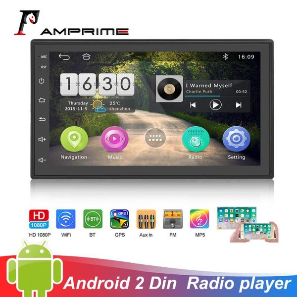

amprime android double din 7'' hd 1080p 2.5d radio cassette player with bluetooth wifi gps fm mirror link support rear camera car