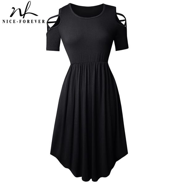 Nice-Fever New New Summer Color Pure Hollow Out Vestidos Casual A-Line Mulheres Flared Dress Btya163 210419