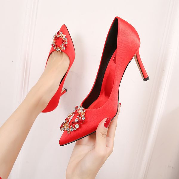 

dress shoes red women pearl style high heel princess crystal bridal thin heeled wedding bridesmaid shoes, Black