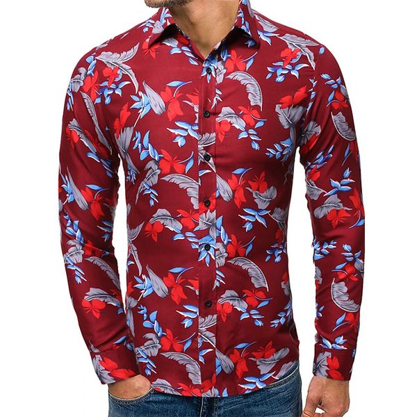 

plant pattern men's long-sleeved t shirt comfortable fit fashion retro style travel office entertainment, White;black