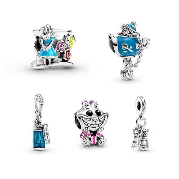 

new enamel beads cartoon teapot key clown house safety chain crown wing pendant beads fit pandora charms bracelet diy women original jewelry, Black