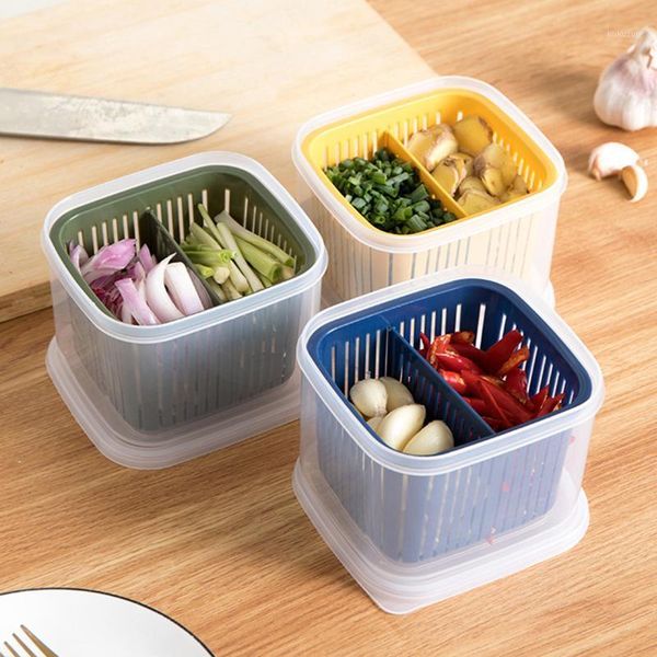 

storage bottles & jars box detachable fresh keeping for kitchen drain design divided fruit vegetable green onion ginger garlic lks9