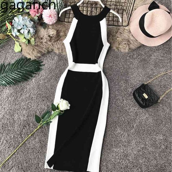 

gagarich casual women dress knitted o neck sleeveless white stripe side elegant midi dresses bodycon female vestidos 210329, Black;gray