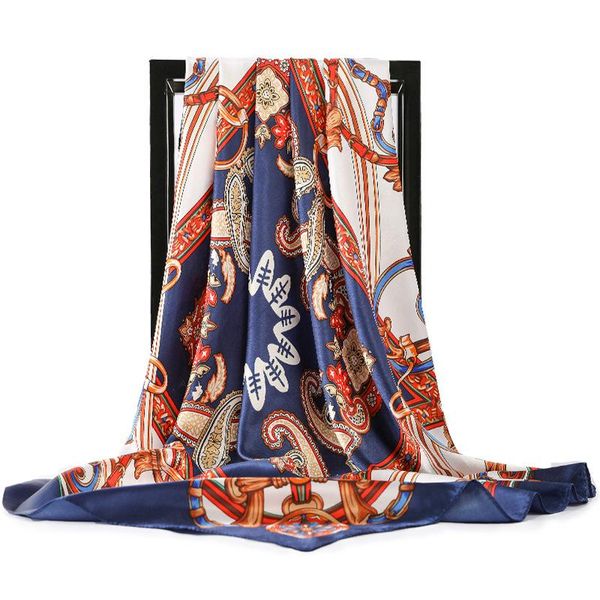 

scarves 2021 lady dustproof handkerchief scarf korean print shawls 90x90 square silk summer beach sunscreen kerchief, Blue;gray