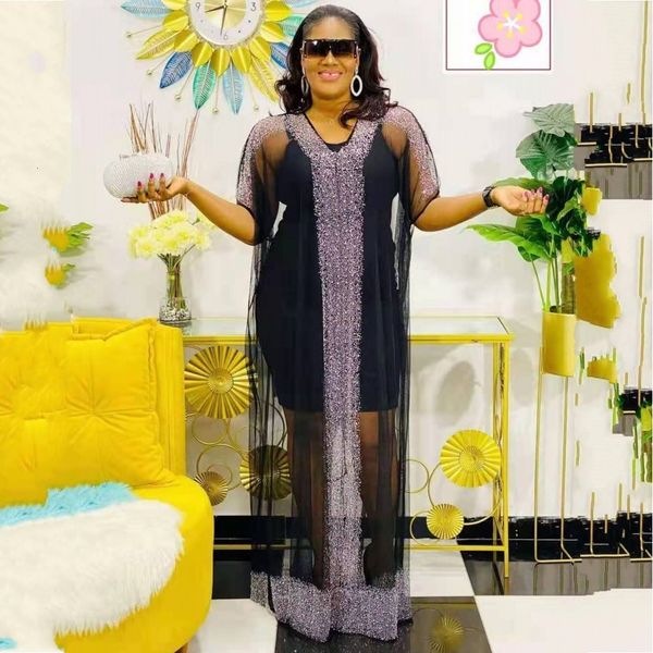 

dresses 2 piece sets dress 2021 new african es for women diamonds v-neck half sleeves daily evening party, Black;gray