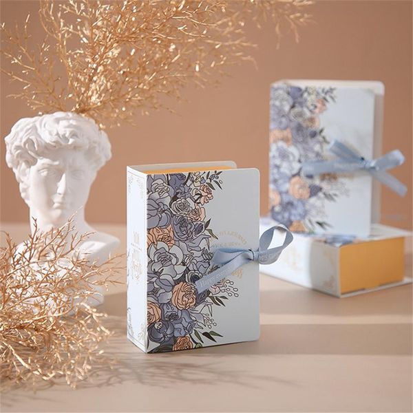 

gift wrap 1-5pcs creative simple book shape box kraft paper diy candy dragee wrapping packaging with ribbon flower