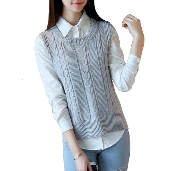 

women's vests spring autumn sweater vest casual pure color sleeveless jacket loose knit waistcoat td8j, Black;white