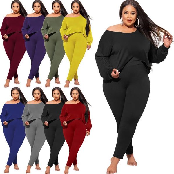 

women's two piece pants shzq plus size casual tracksuits outfits 2021 autumn o-neck full sleeve loose high waist skinny fashion sportw, White