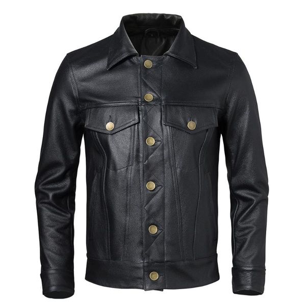 

men's leather & faux classic fashion jacket men slim 100% real cowhide jackets man genuine coat autumn spring asian size m236, Black