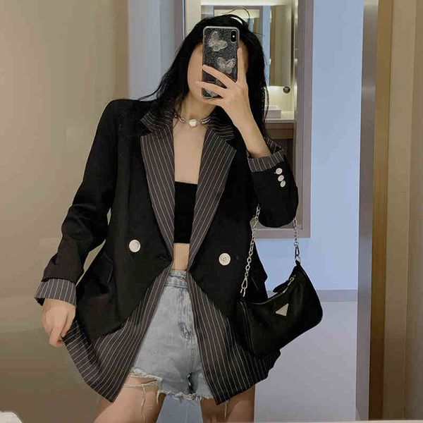

jxmyy black small suit jacket women fashion new korean casual design niche striped suit 210412, White;black