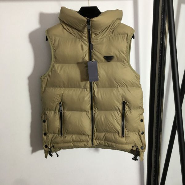 

women's vest new hooded zipper triangle label sleeveless warm cotton vest jacket coat #xf, Black;white
