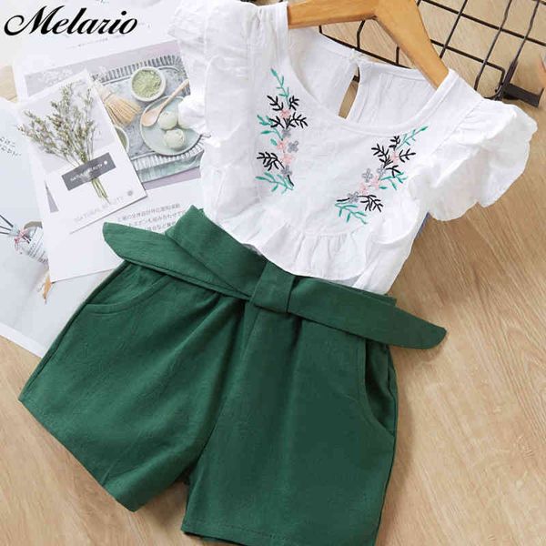 

melario girls clothing sets new summer flower printing vest+pants fashion kids clothes casual clothing sets for children 210412, White