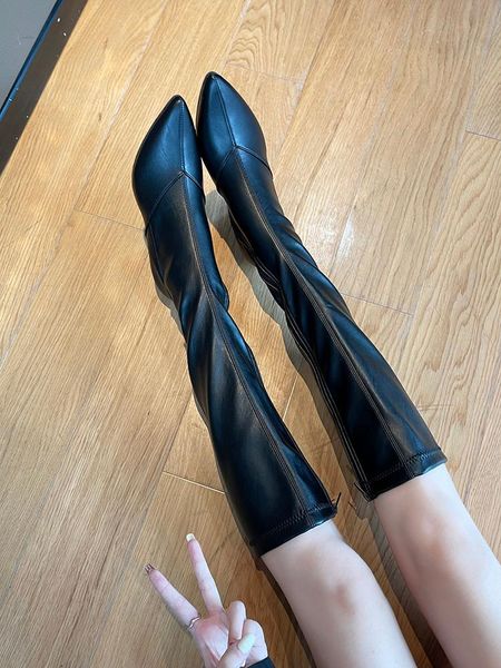 

boots brand women's shoes flat platform boots-women zipper thigh high heels fashion clogs ladies 2021 rubber poin, Black