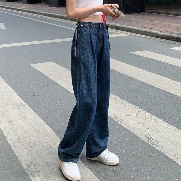 

women's jeans high waist summer design loose thin straight floor wide leg pants spring and autumn, Blue