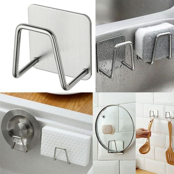 

stainless steel portable suction cup drain rack cleaning cloth dish drainer sponge holder kitchen accessories storage & organization
