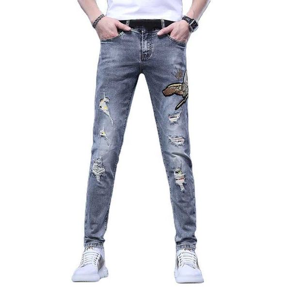 

mens jeans designs ripped for coated boot cut designer painted pants wolf, Blue