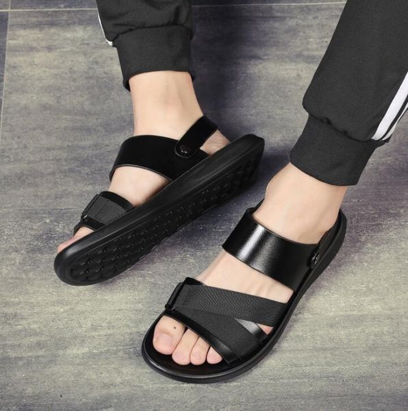 

2021 summer trendy slippers men's sandals soft sole casual beach shoes massage non-slip men's shoes, Black
