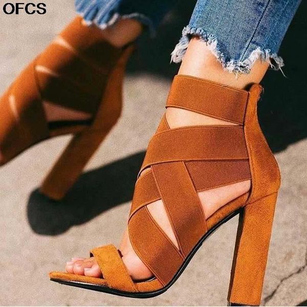 

women sandals gladiator fashion ladies flock high heels strap pumps zipper shoes ankle-wrap size 35-40, Black