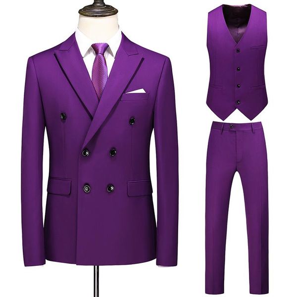 

men's suits & blazers ( jacket + vest pants ) groom wedding dress double breasted solid color mens slim suit 3pces set formal stage tux, White;black